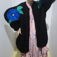 SOFIO GONGLI  FLOWER KNIT CARDIGAN "L"