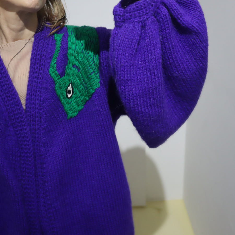 SOFIO GONGLIVOLUME SLEEVE KNIT CARDIGAN PURPLE