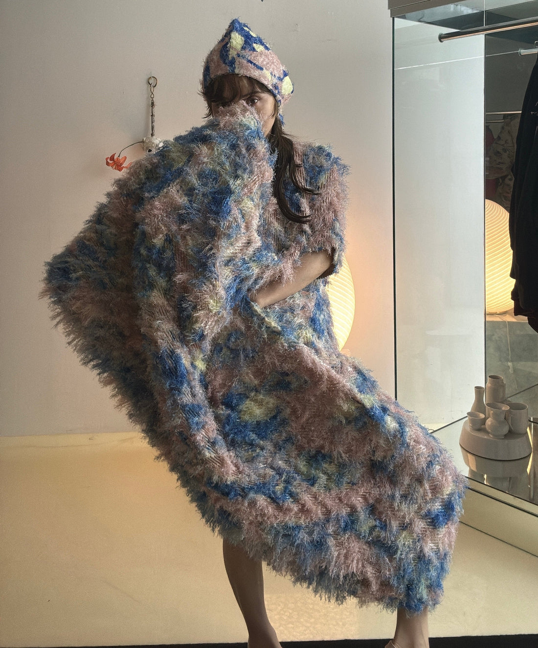 JULIA HEUER  KNOX PLEATED FURRY DRESS IN BLUSH INGRID