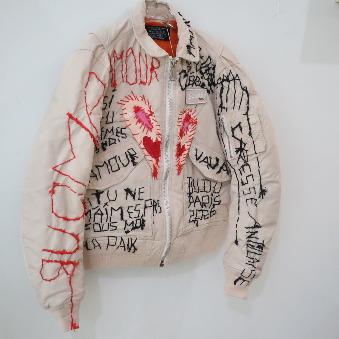 VAVA DUDU  EMBROIDERY MA-1 JACKET PINK BEIGE (B)