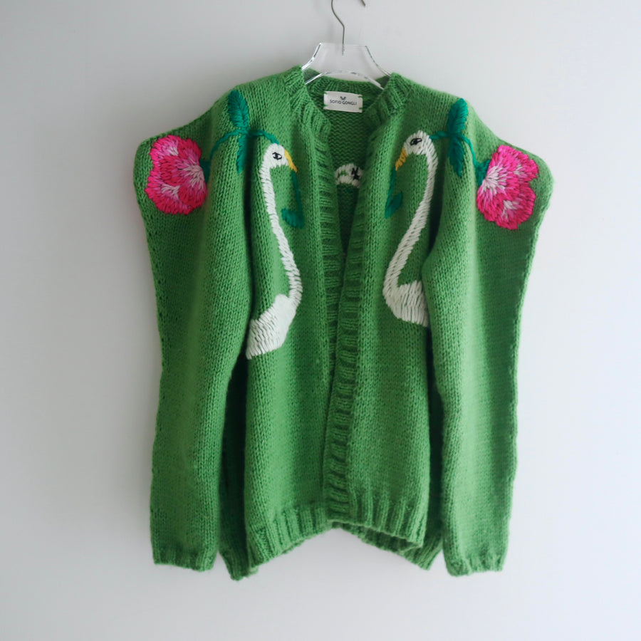 SOFIO GONGLI WAVE KNIT CARDIGAN GREEN “B“