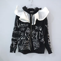 VAVA DUDU  EMBROIDERY HOODIE BLACK&WHITE COLLAR
