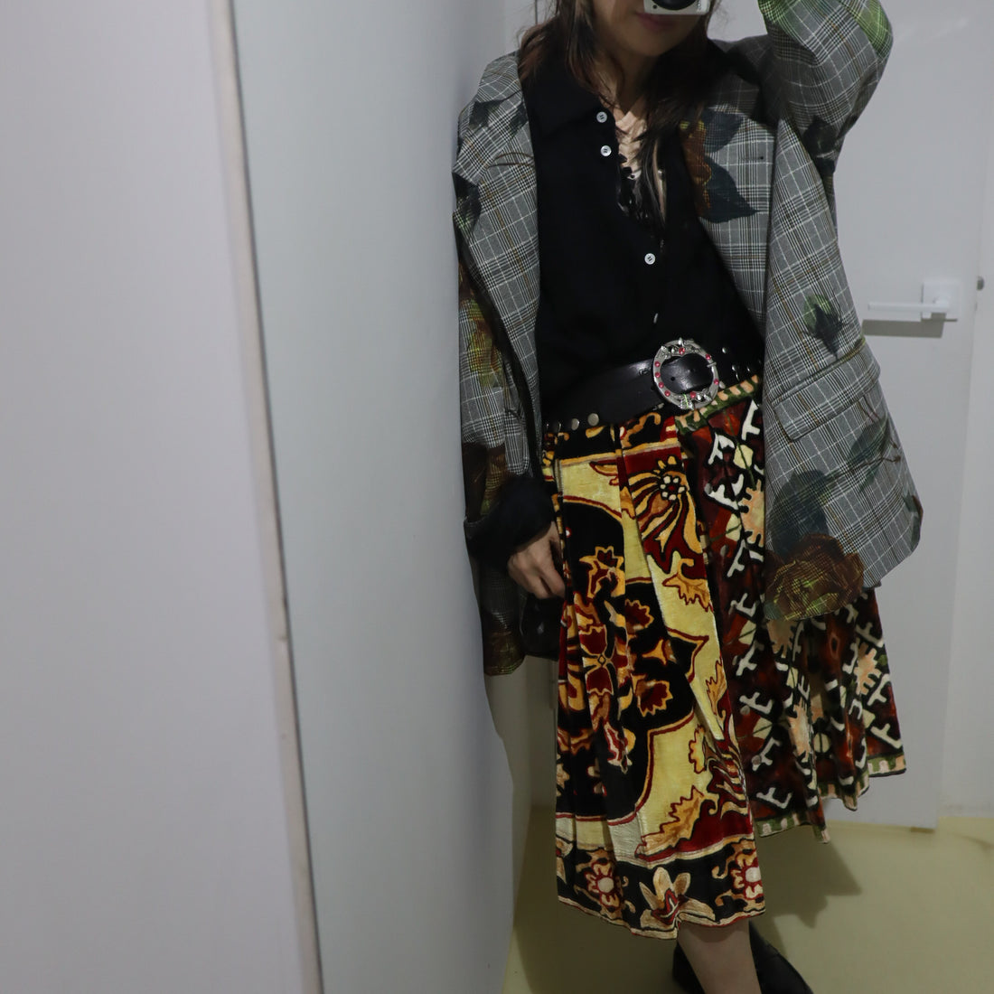 CHOPOVA LOWENA  VELVET CAT MIDI CARABINER SKIRT