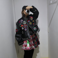 CHOPOVA LOWENA  PATCH BLACK LEATHER JACKET