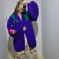 SOFIO GONGLI  VOLUME SLEEVE KNIT CARDIGAN PURPLE