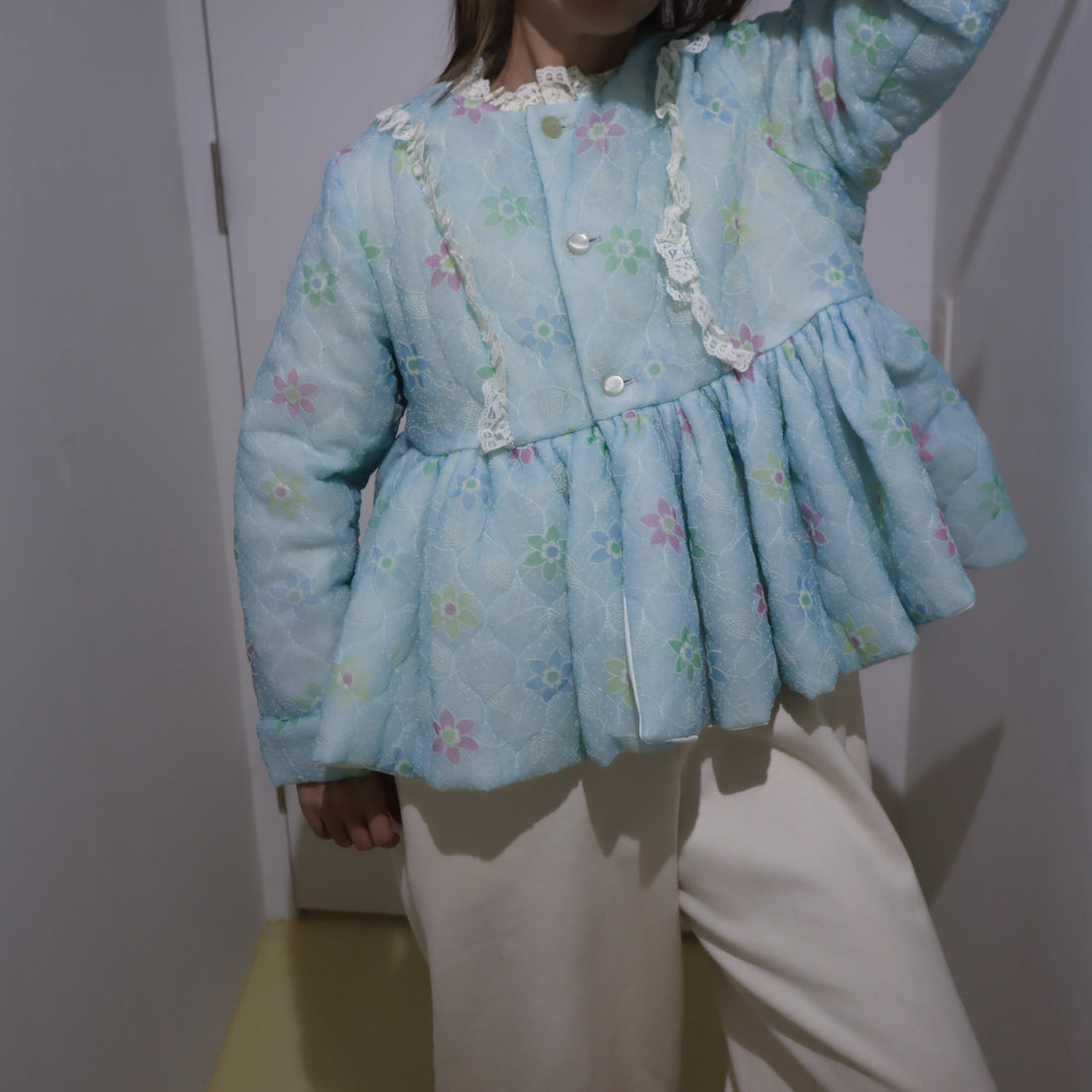 ANIGIG  PUDDING COAT SHORT FLOWER×LIGTH BLUE