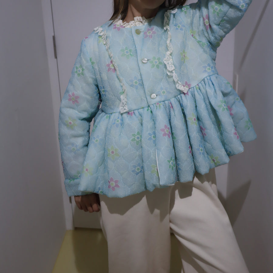 ANIGIGPUDDING COAT SHORT FLOWER×LIGTH BLUE