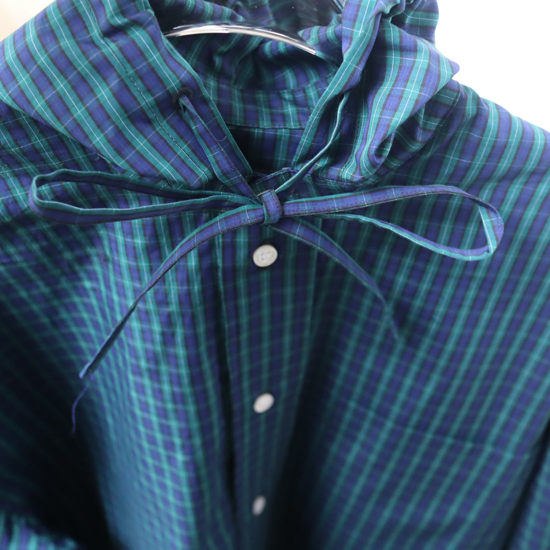 ＜EXCLUSIVE＞MERYLL ROGGE  CLASSIC SHIRT WITH HOOD GREEN×BLUE×BLACK CHECK