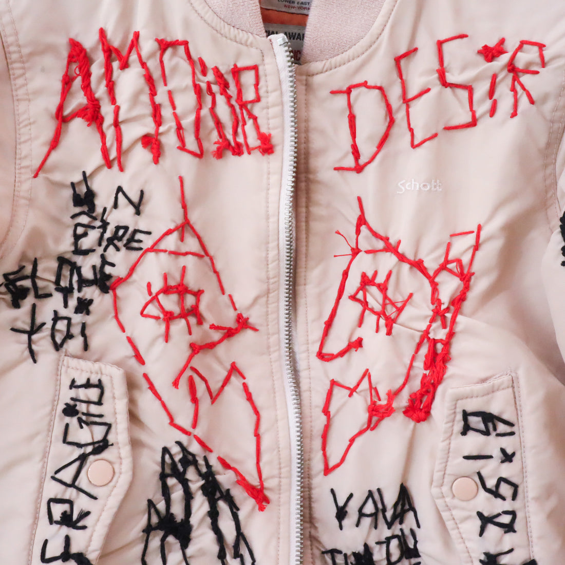 VAVA DUDU  EMBROIDERY MA-1 JACKET PINK BEIGE (A)