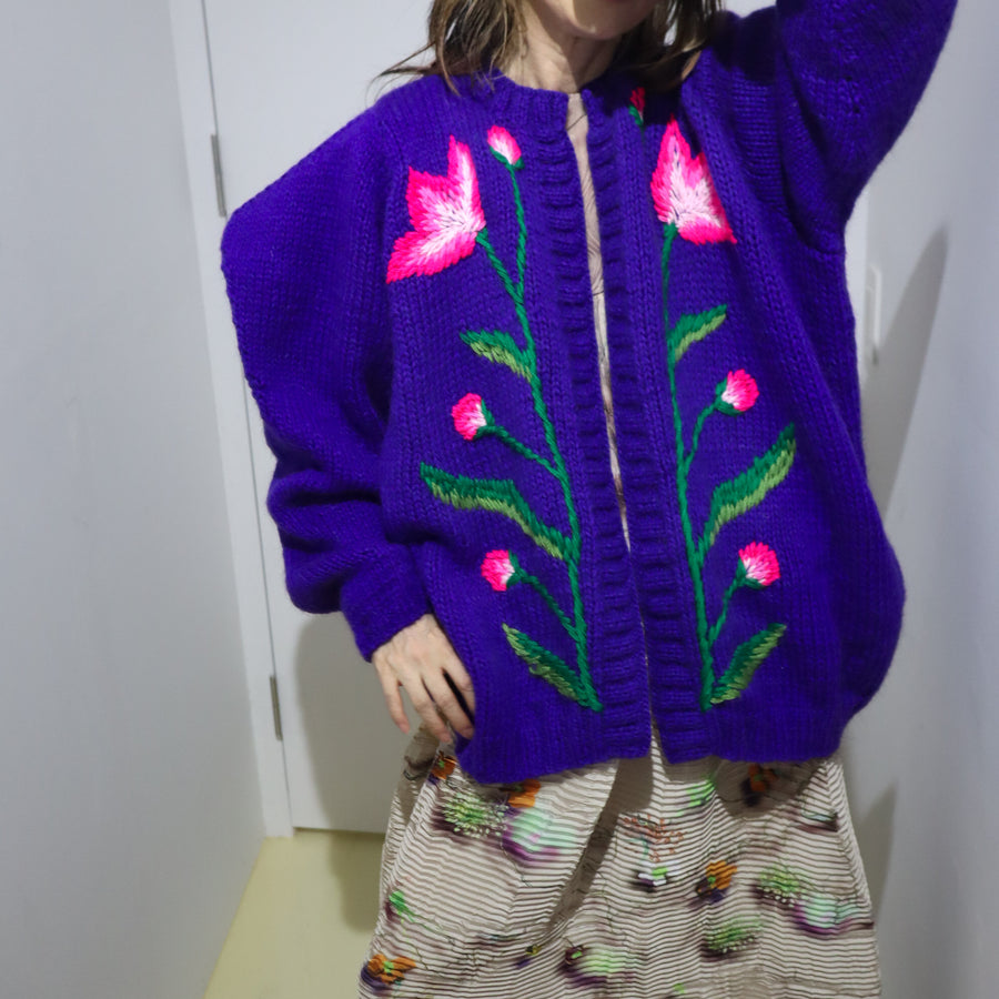 SOFIO GONGLIWAVE KNIT CARDIGAN PURPLE