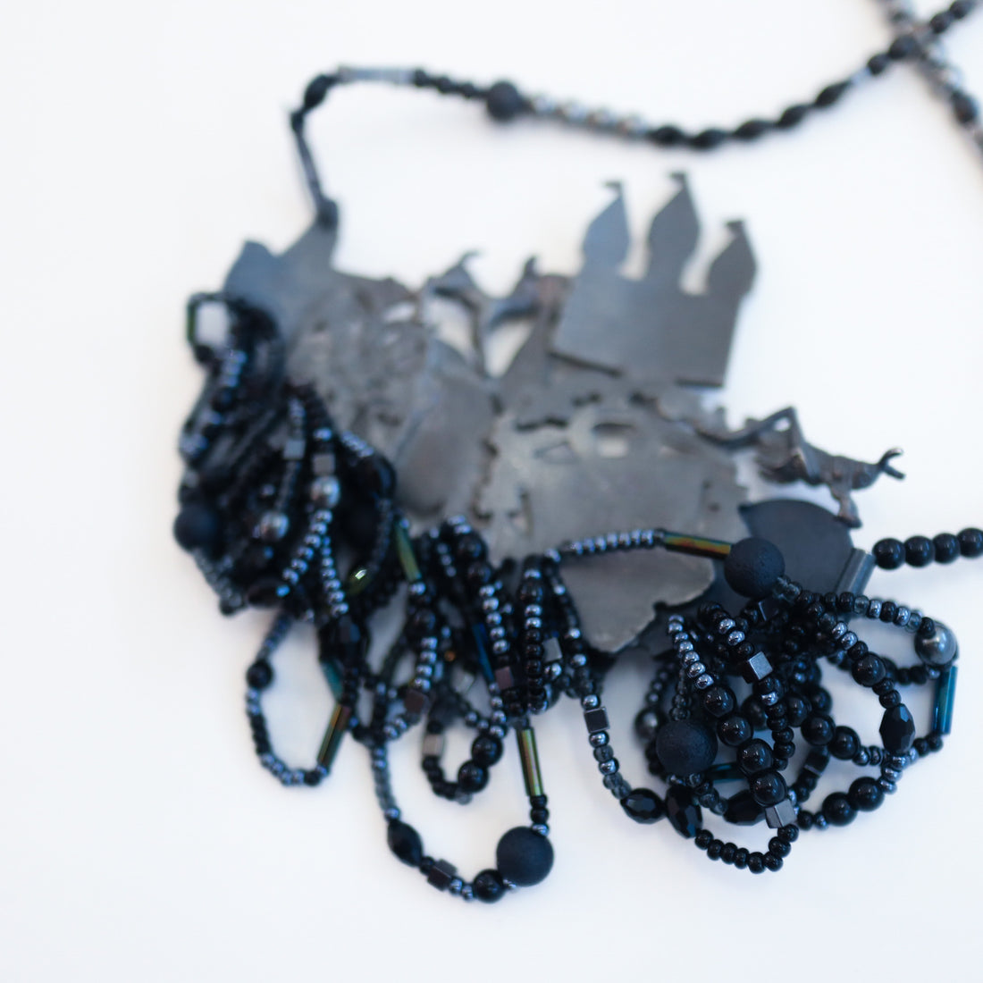 GERALDINE FENN  OXIDISED SILVER WITH BLACK BEADS NECKLACE