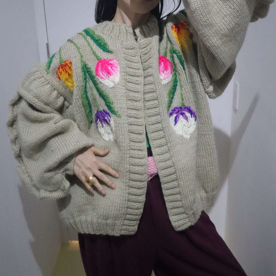 SOFIO GONGLI  FLOWER KNIT CARDIGAN