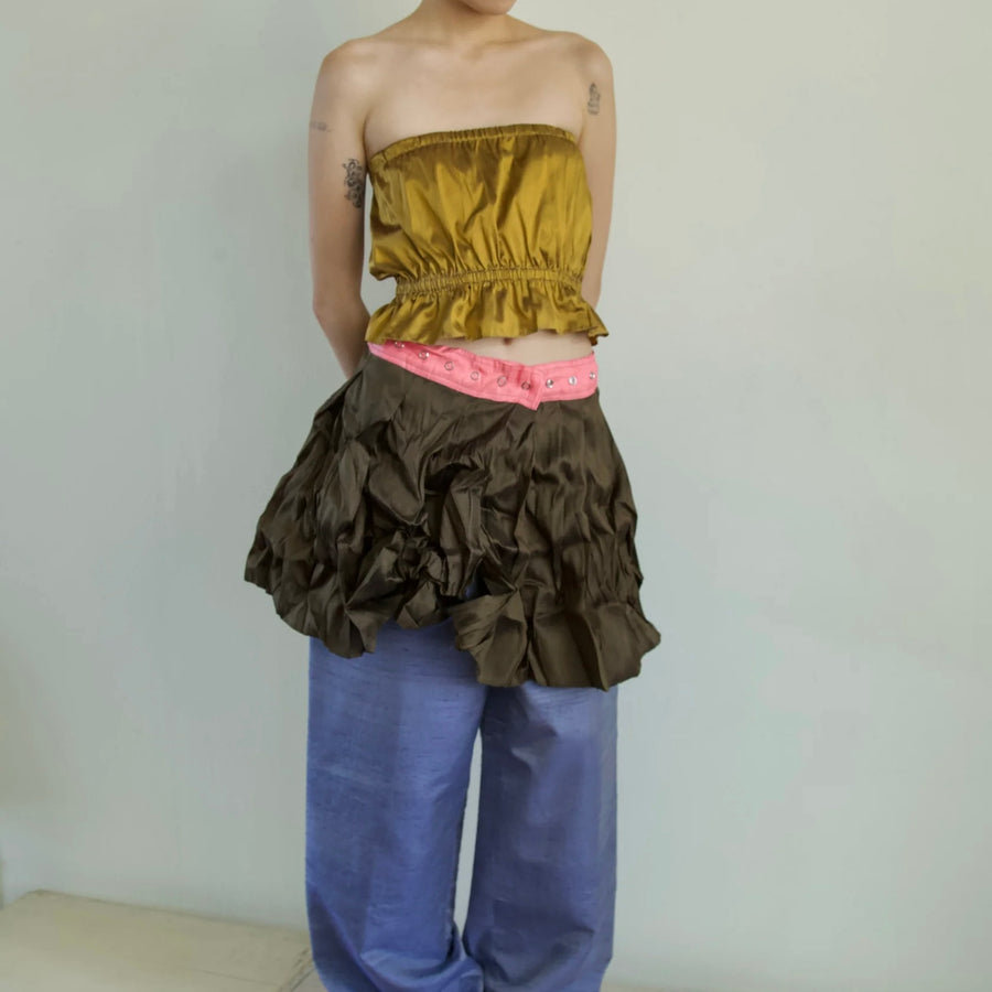 NONG RAKWRAP SNAP PLEATED CONTRAST SKIRT