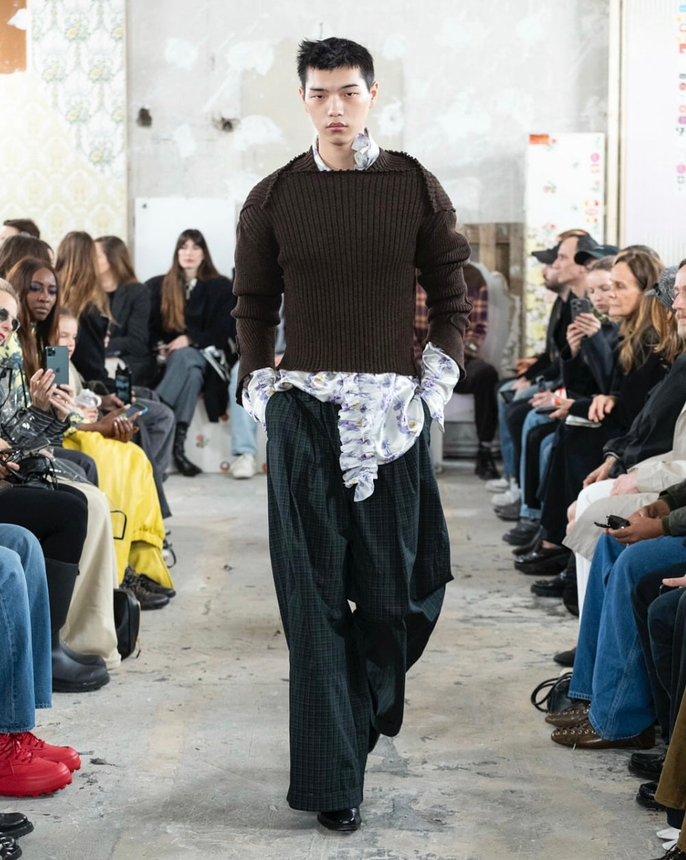 MERYLL ROGGE  WORKER DRAWSTRING CHINO  NAVY CHECK