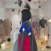 SOFIO GONGLI  FLOWER KNIT CARDIGAN DARK GLAY